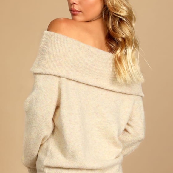 Lulus Palette Of Autumn Cream Multi Knit Off-the-shoulder Sweater Beige - Size S - Picture 4 of 4